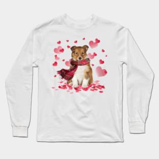 Shetland Sheepdog Hearts Love Happy Valentine's Day Long Sleeve T-Shirt